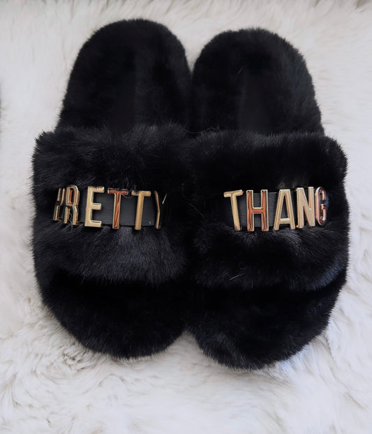 Pretty Thang Fur Sandals - Black