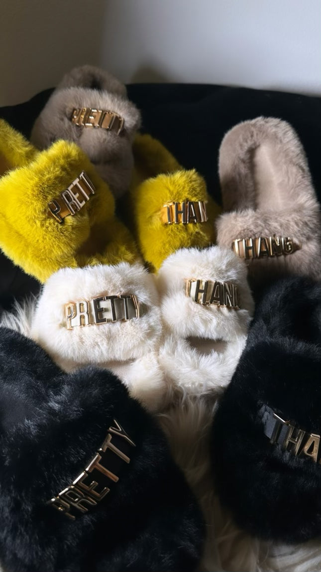 Pretty Thang Fur Sandals - Cream