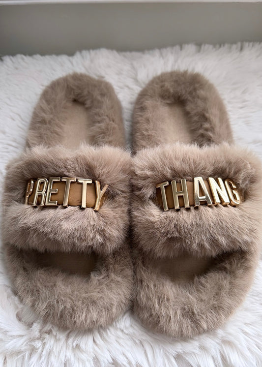 Pretty Thang Fur Sandals - Tan