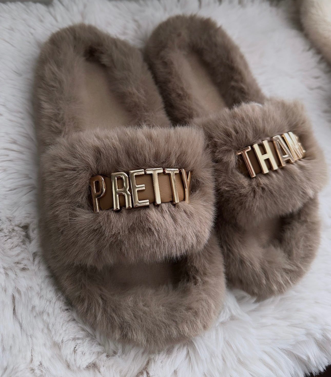 Pretty Thang Fur Sandals - Tan